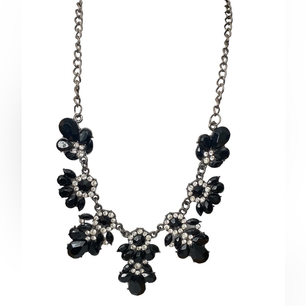 Black And Crystal Statement Necklace #338